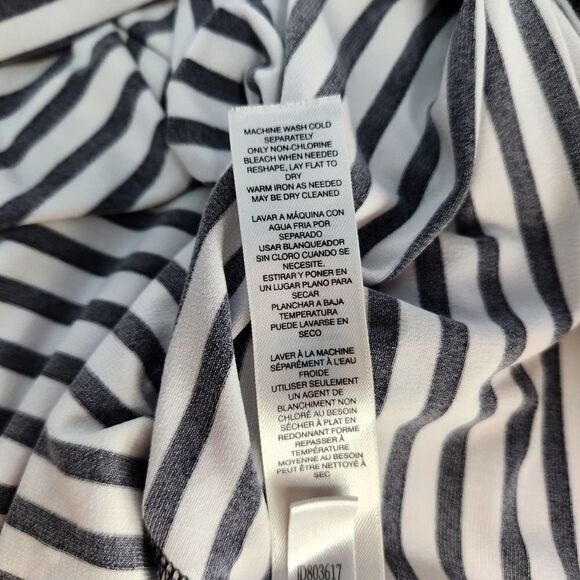 Chico's Pullover Blouse Size 1(M) Black & White Stripe Lace Accents - Picture 9 of 10